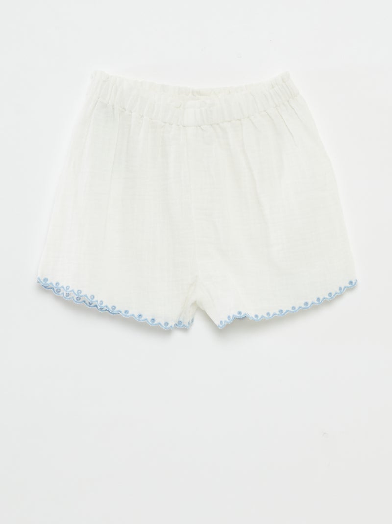 Conjunto blusa + calções com bordados ingleses  - 2 peças Branco - Kiabi