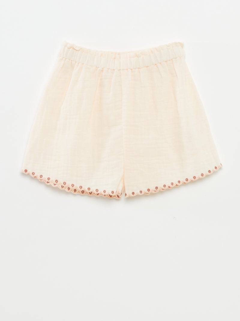 Conjunto blusa + calções com bordados ingleses  - 2 peças ROSA - Kiabi