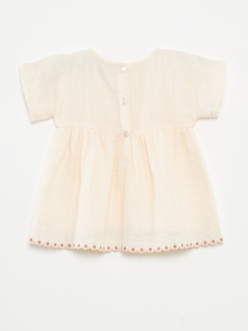 Conjunto blusa + calções com bordados ingleses  - 2 peças ROSA - Kiabi