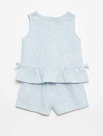 Conjunto blusa + calções com padrão vichy - 2 peças