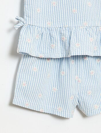 Conjunto blusa + calções com padrão vichy - 2 peças