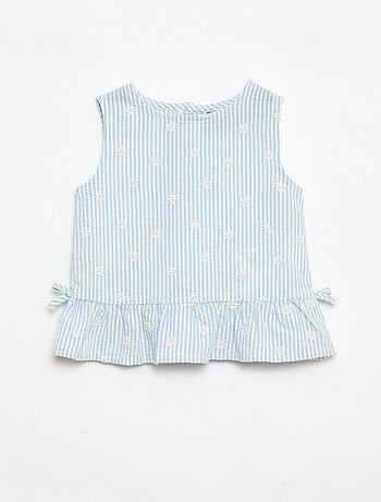 Conjunto blusa + calções com padrão vichy - 2 peças