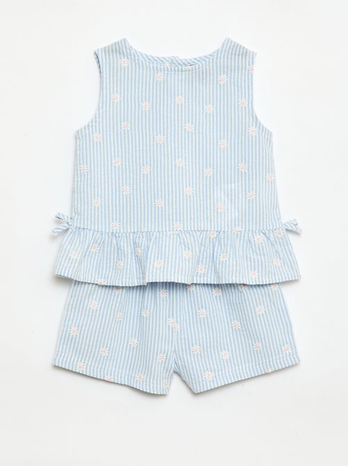 Conjunto blusa + calções com padrão vichy - 2 peças - Kiabi