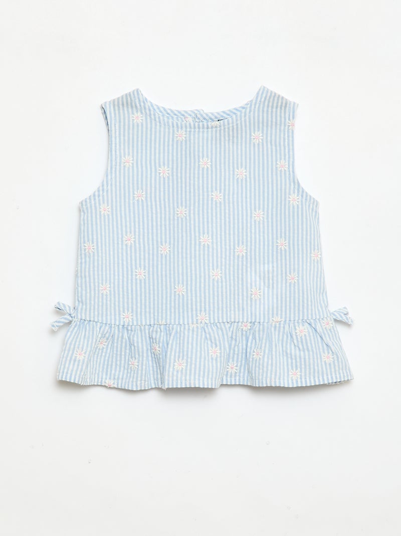 Conjunto blusa + calções com padrão vichy - 2 peças Azul - Kiabi