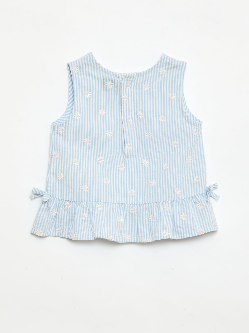 Conjunto blusa + calções com padrão vichy - 2 peças Azul - Kiabi