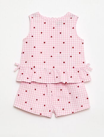 Conjunto blusa + calções com padrão vichy - 2 peças