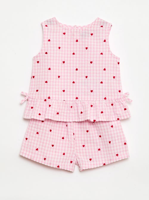 Conjunto blusa + calções com padrão vichy - 2 peças - Kiabi