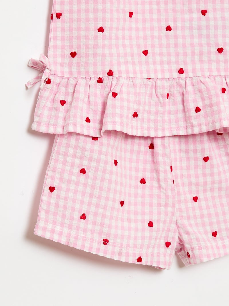 Conjunto blusa + calções com padrão vichy - 2 peças Rosa - Kiabi