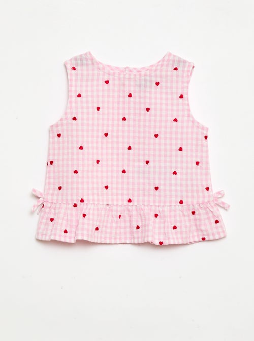 Conjunto blusa + calções com padrão vichy - 2 peças - Kiabi