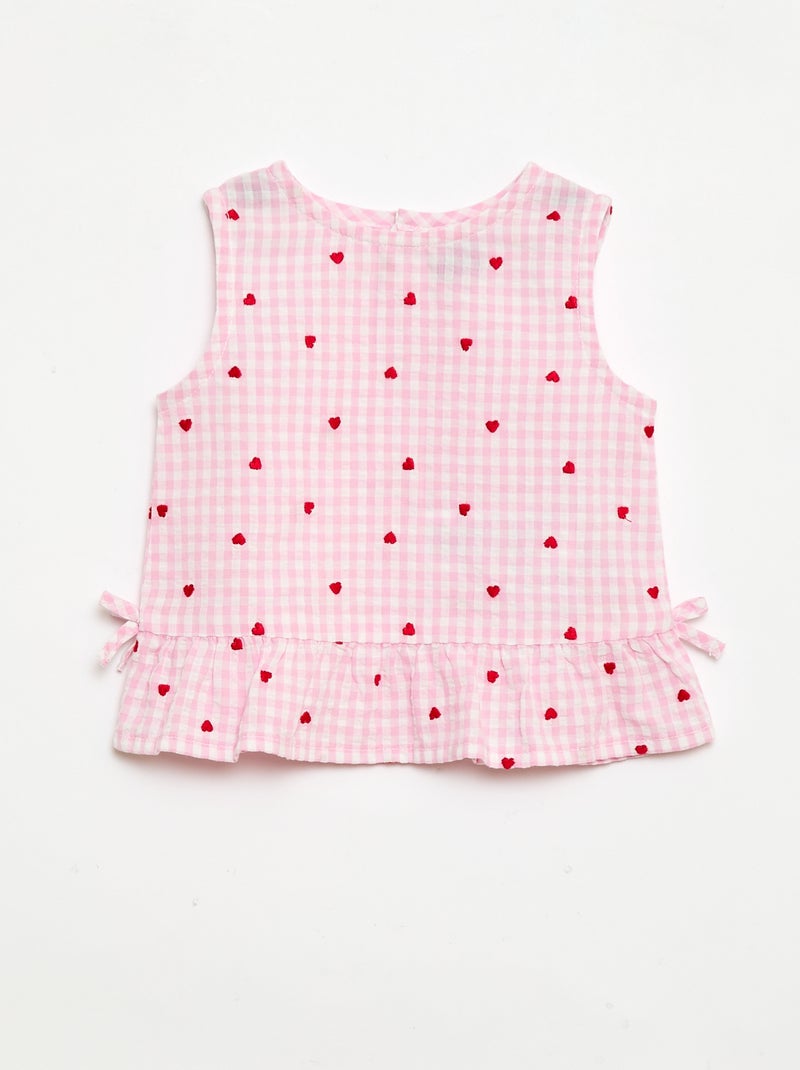 Conjunto blusa + calções com padrão vichy - 2 peças Rosa - Kiabi