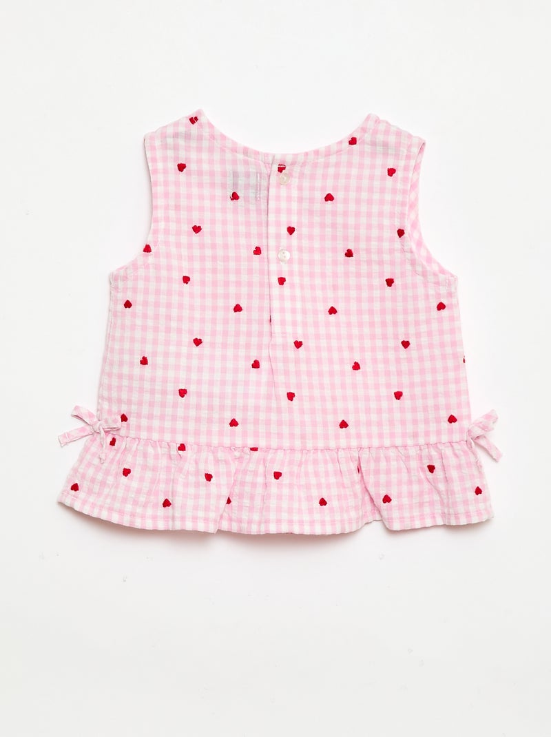 Conjunto blusa + calções com padrão vichy - 2 peças Rosa - Kiabi