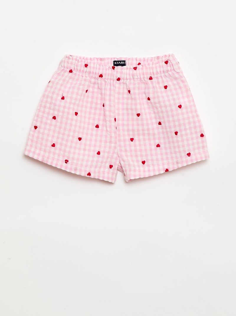 Conjunto blusa + calções com padrão vichy - 2 peças Rosa - Kiabi