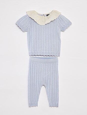 Conjunto blusa com gola de fantasia + leggings em tricô