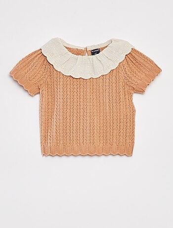 Conjunto blusa com gola de fantasia + leggings em tricô