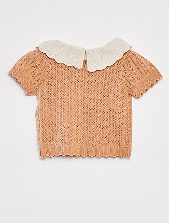 Conjunto blusa com gola de fantasia + leggings em tricô