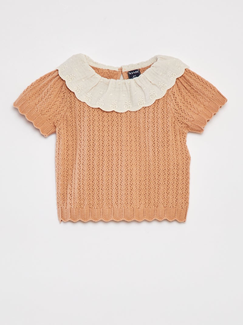 Conjunto blusa com gola de fantasia + leggings em tricô ROSA - Kiabi