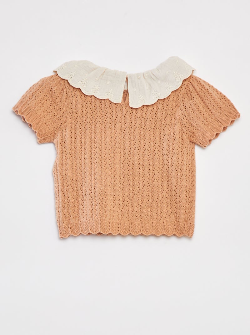 Conjunto blusa com gola de fantasia + leggings em tricô ROSA - Kiabi