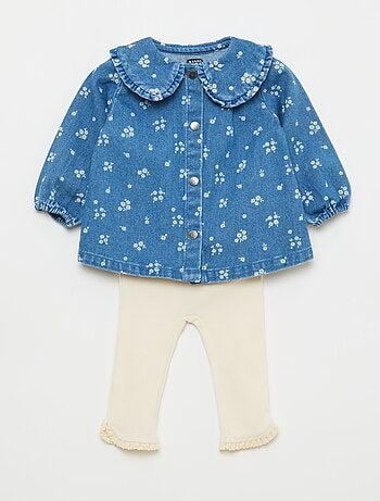 Conjunto blusa em ganga + legging - 2 peças