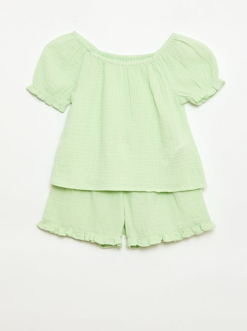 Conjunto blusa + short liso - 2 peças - Kiabi