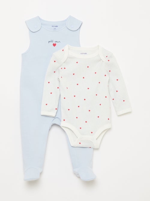 Conjunto body de mangas compridas + jardineira com pés - Kiabi
