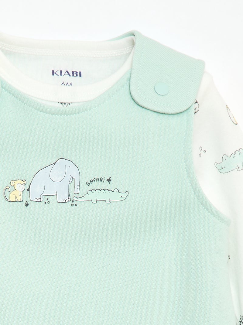 Conjunto body de mangas compridas + jardineira com pés Branco - Kiabi