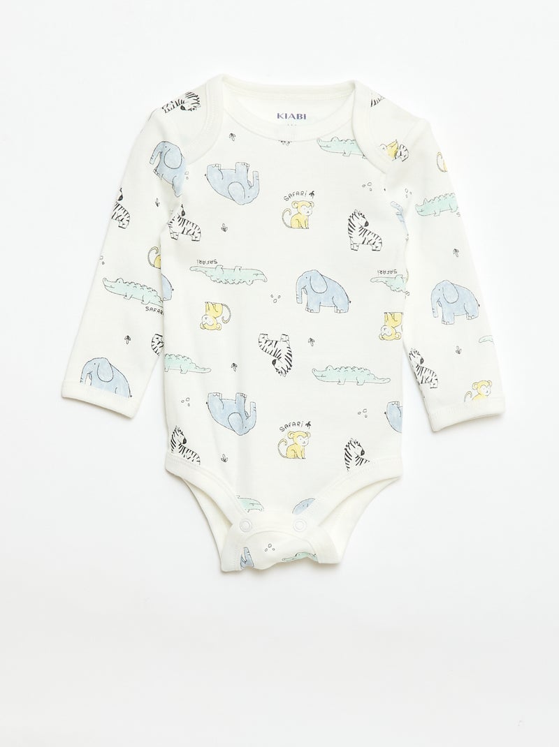 Conjunto body de mangas compridas + jardineira com pés Branco - Kiabi
