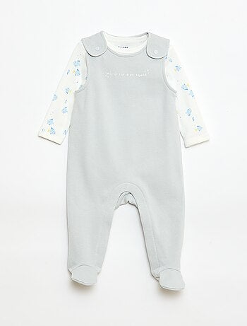 Conjunto body de mangas compridas + jardineira com pés