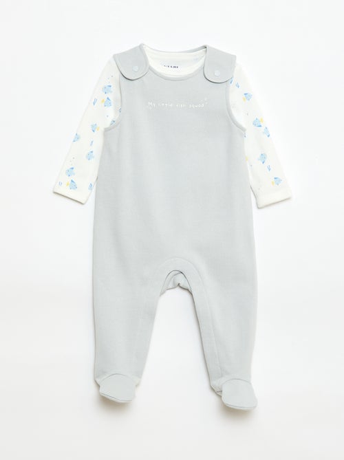 Conjunto body de mangas compridas + jardineira com pés - Kiabi