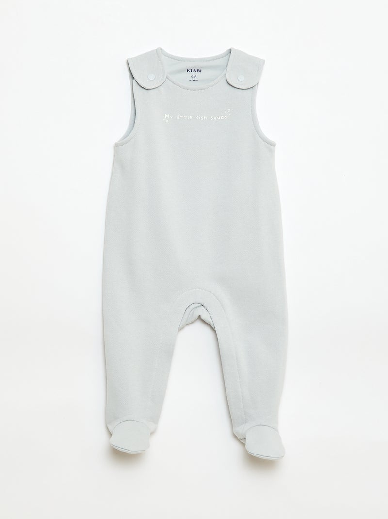 Conjunto body de mangas compridas + jardineira com pés Branco - Kiabi