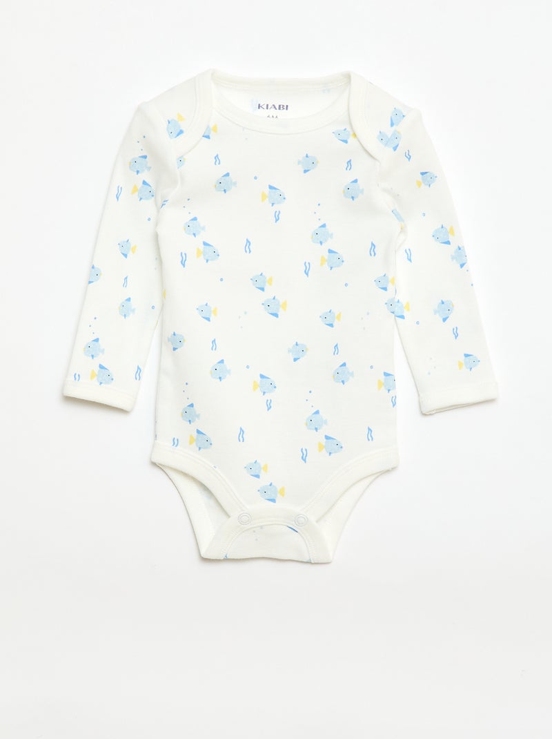 Conjunto body de mangas compridas + jardineira com pés Branco - Kiabi