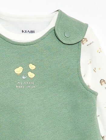 Conjunto body de mangas compridas + jardineira com pés