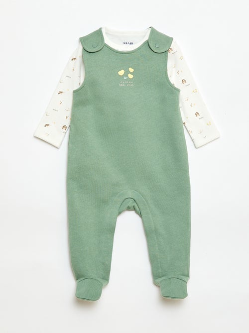 Conjunto body de mangas compridas + jardineira com pés - Kiabi