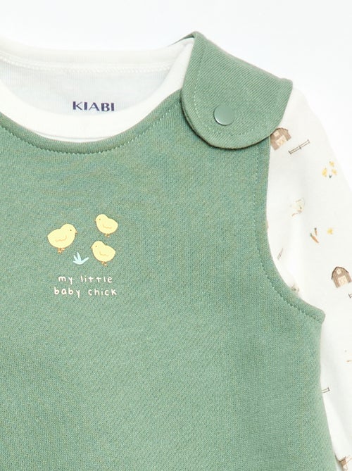 Conjunto body de mangas compridas + jardineira com pés - Kiabi