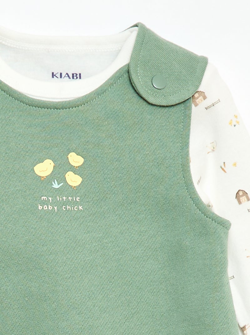 Conjunto body de mangas compridas + jardineira com pés Branco - Kiabi