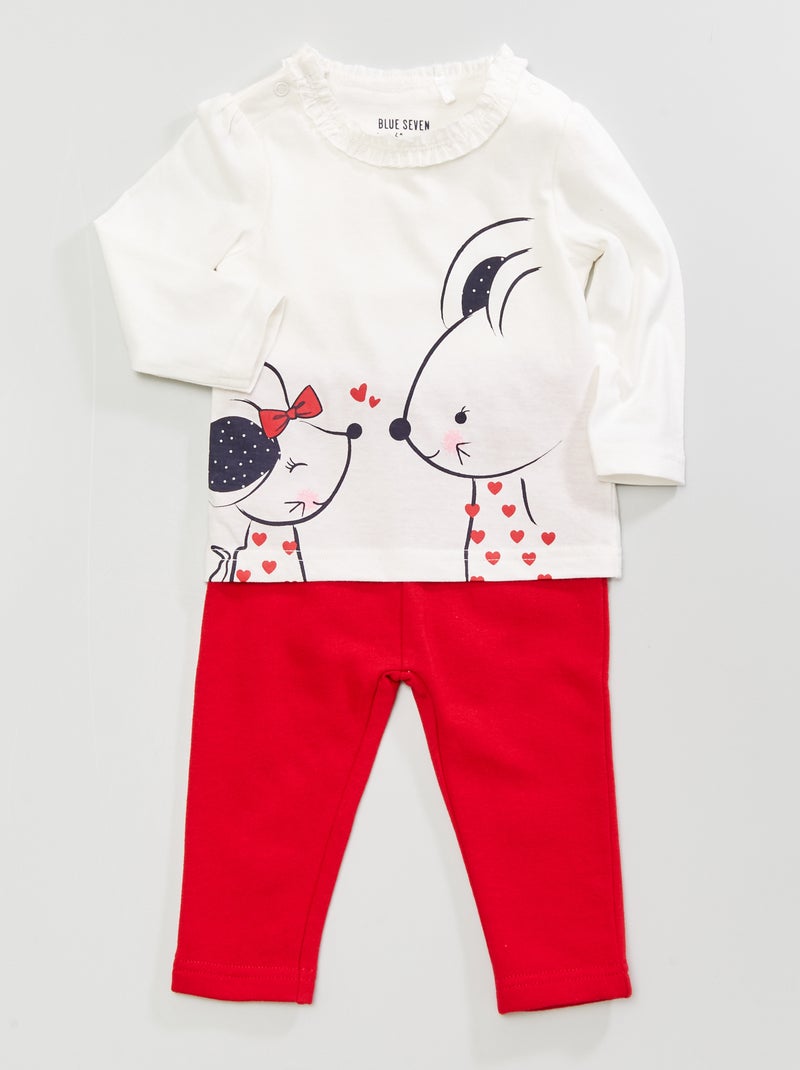 Conjunto body e calças Branco/ Vermelho - Kiabi