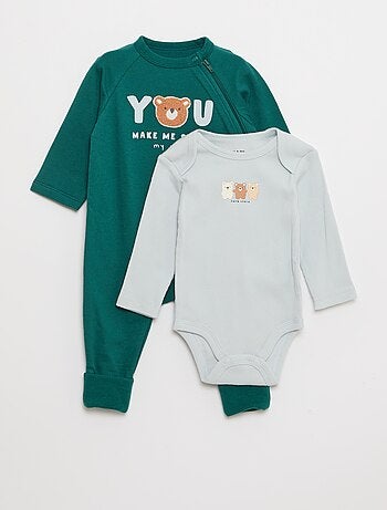 Conjunto body e pijama em fleece quente