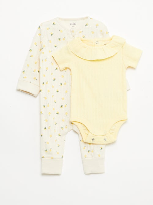 Conjunto body evolutivo + pijama em malha canelada - Kiabi