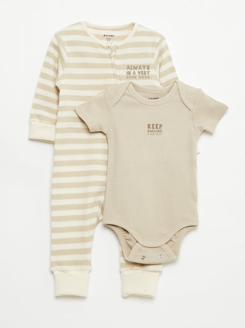 Conjunto body evolutivo + pijama em malha canelada - Kiabi