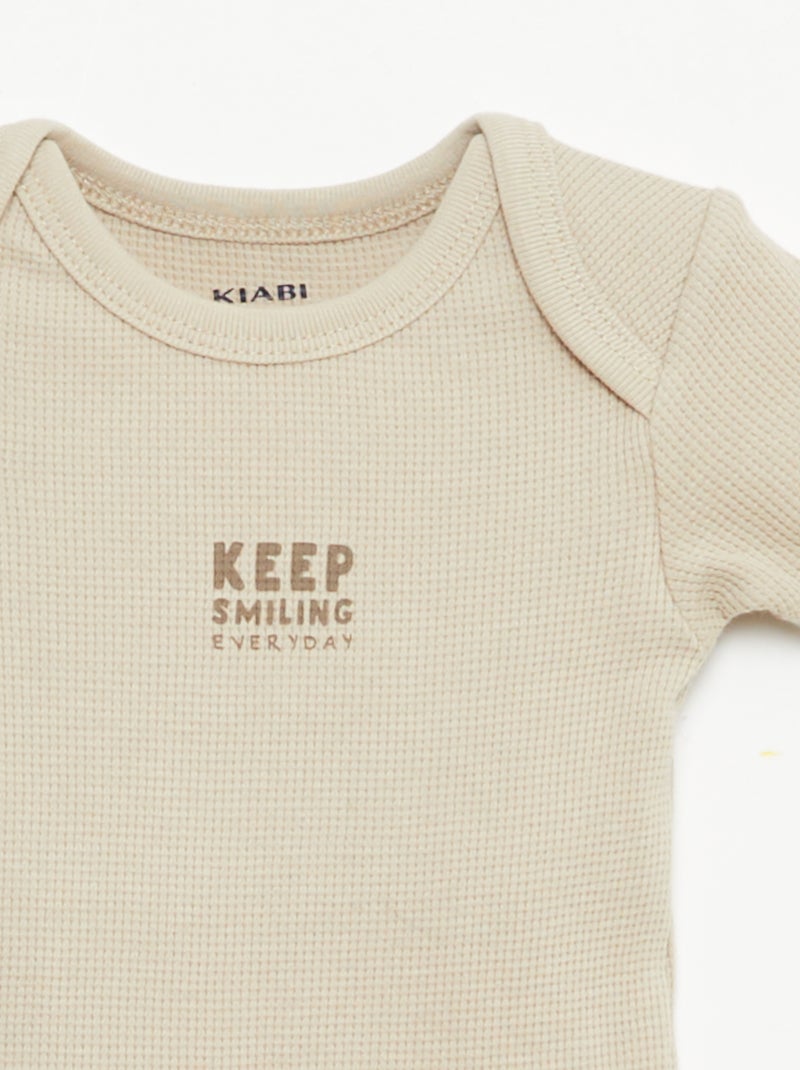 Conjunto body evolutivo + pijama em malha canelada Castanho - Kiabi