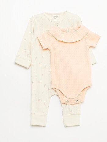 Conjunto body evolutivo + pijama em malha canelada