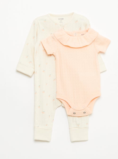 Conjunto body evolutivo + pijama em malha canelada - Kiabi