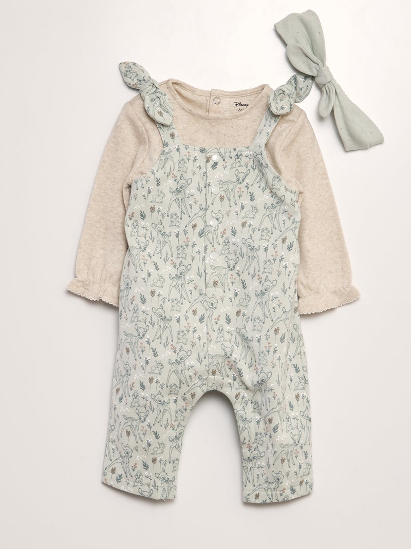 Conjunto body + jardineiras + bandolete 'Bambi' - 3 peças VERDE - Kiabi