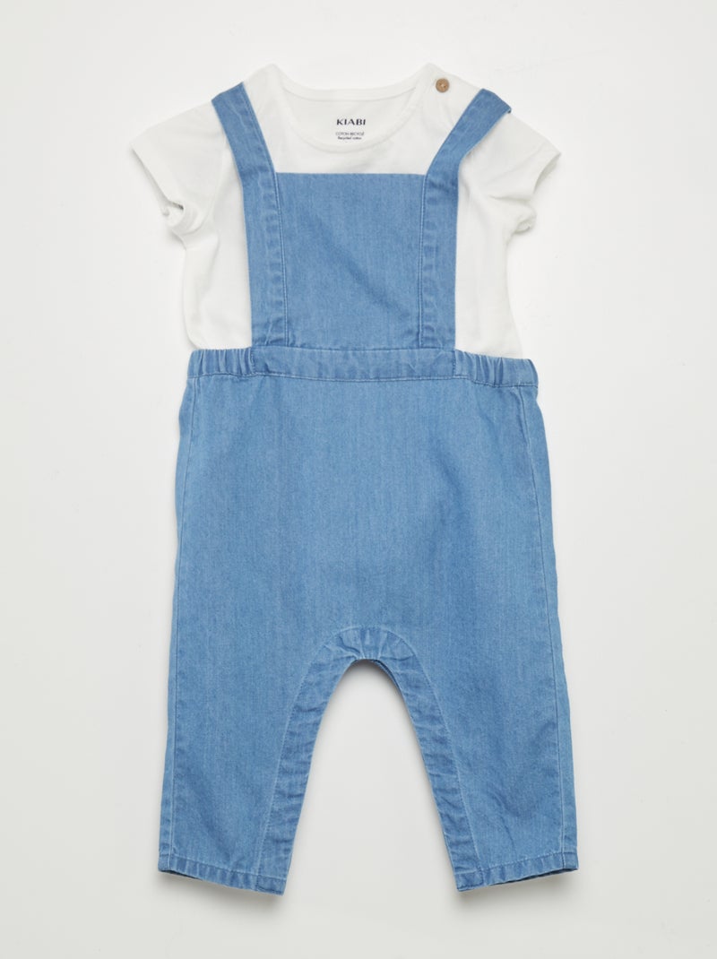 Conjunto body + jardineiras de ganga BRANCO - Kiabi