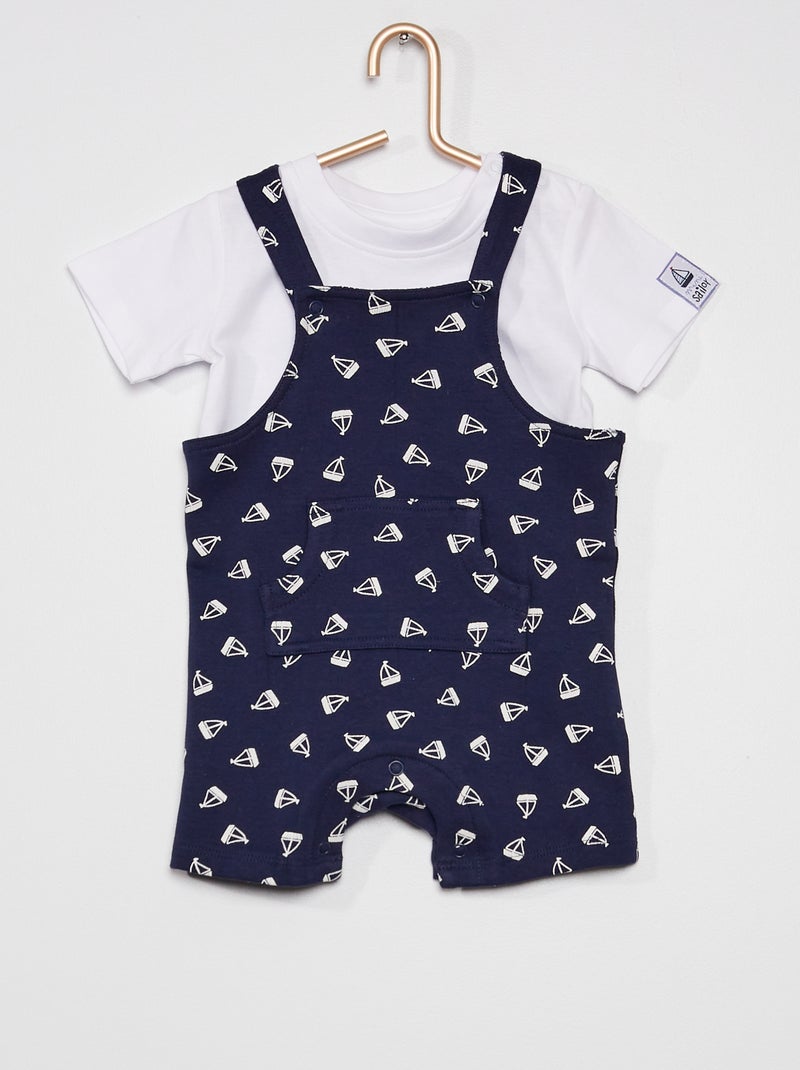 Conjunto body + jardineiras 'marinheiro' BEGE - Kiabi