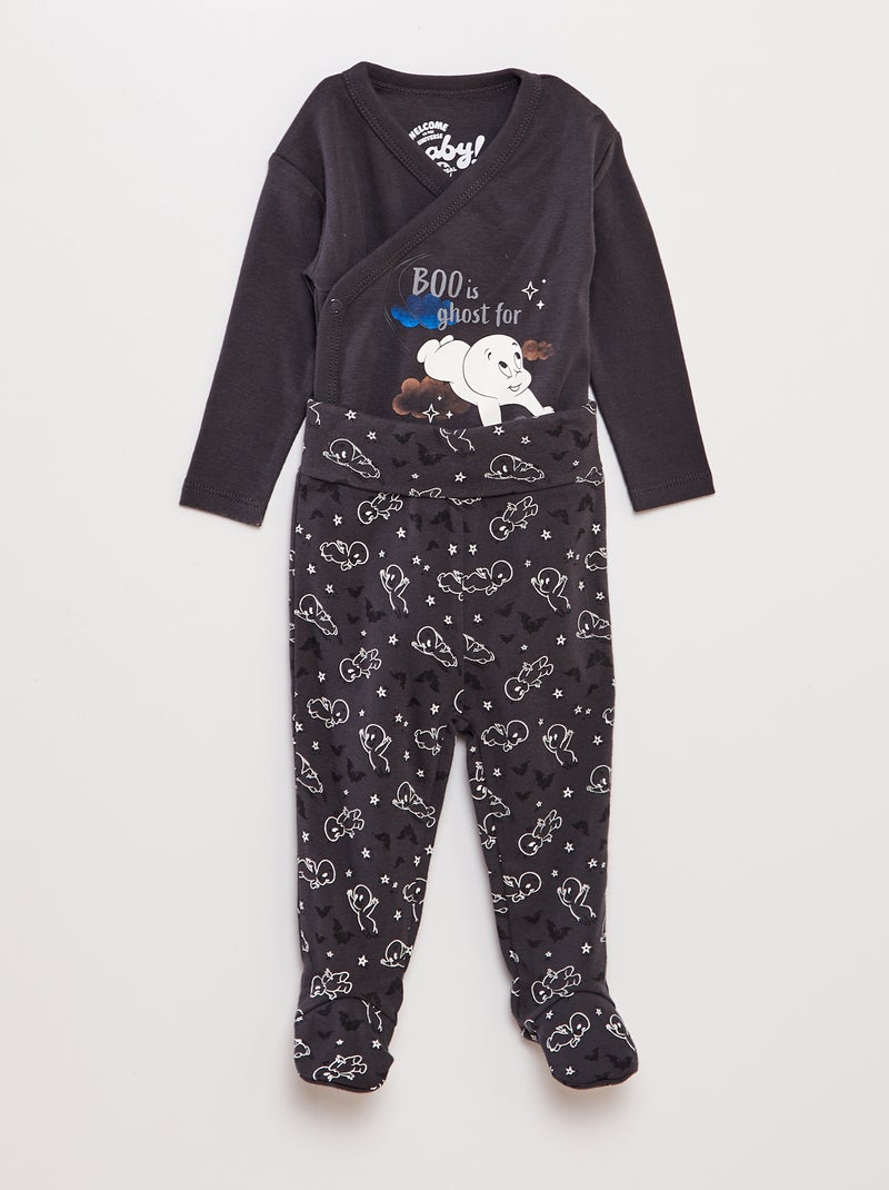 Conjunto body + leggings com pés 'Casper' PRETO - Kiabi