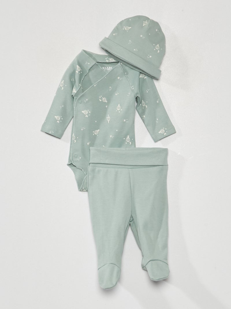 Conjunto body + leggings + gorro - 3 peças AZUL - Kiabi