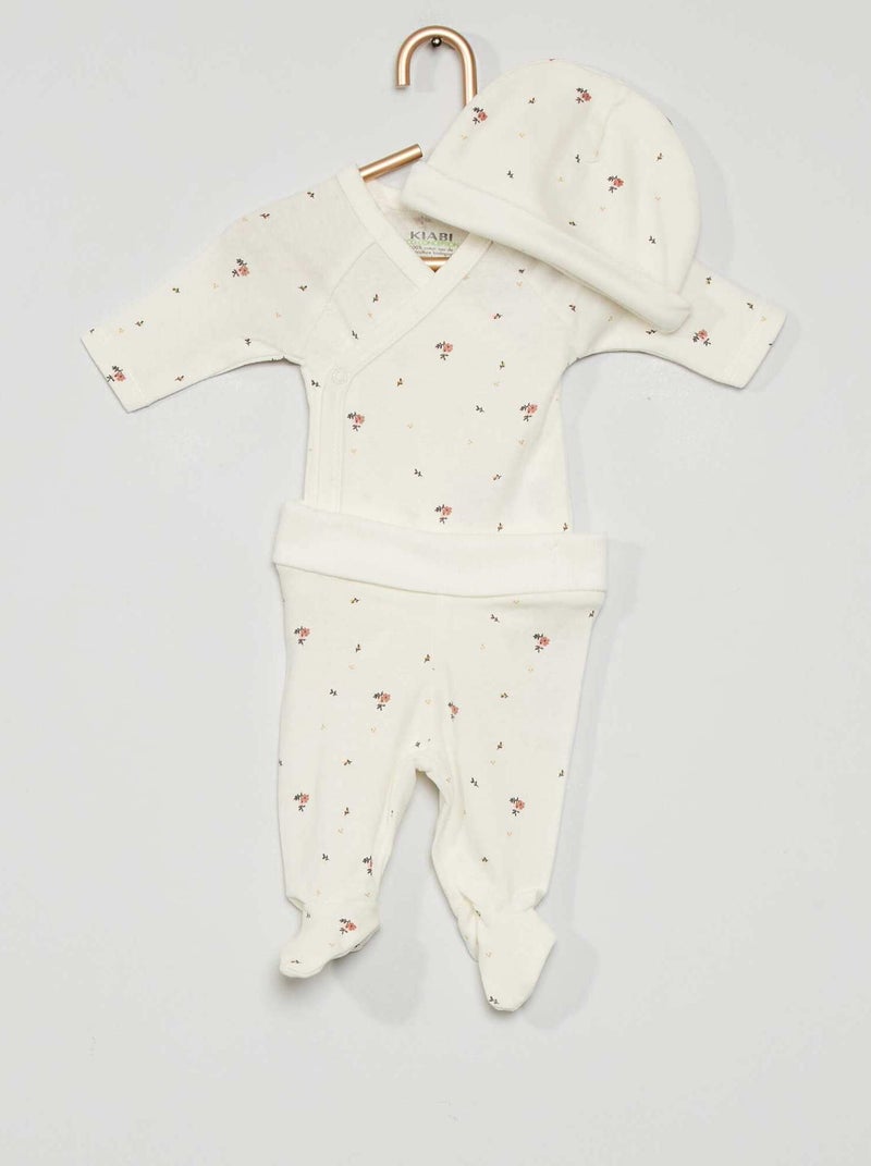 Conjunto body + leggings + gorro BRANCO - Kiabi
