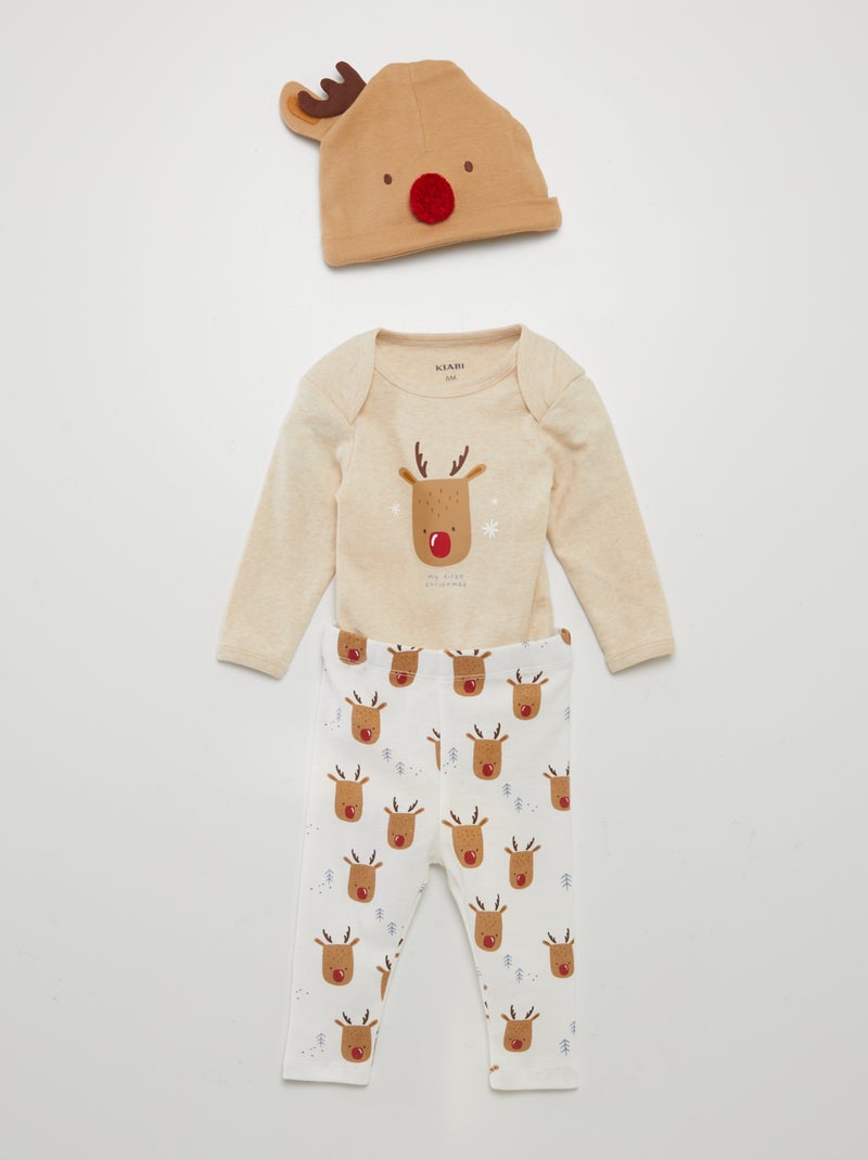 Conjunto body + leggings + gorro de Natal - 3 peças BRANCO - Kiabi