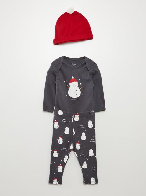 Conjunto body + leggings + gorro de Natal - 3 peças - Kiabi