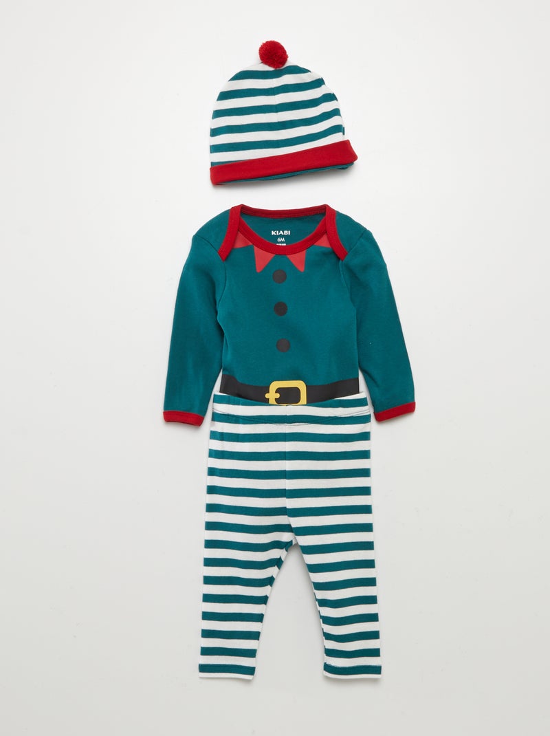 Conjunto body + leggings + gorro de Natal - 3 peças VERDE - Kiabi
